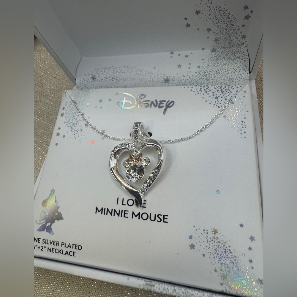 Disney ‘I love Minnie mouse’ fine silver plated 16” + 2” necklace